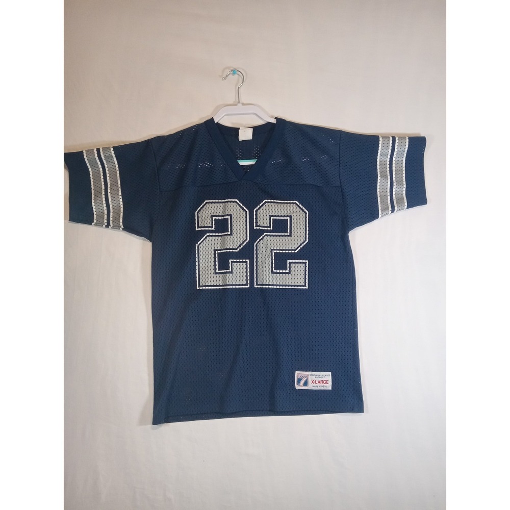 Emmitt Smith Dallas Cowboys Jersey Logo 7 Vintage Blue 90s Made USA YOUTH XLARGE